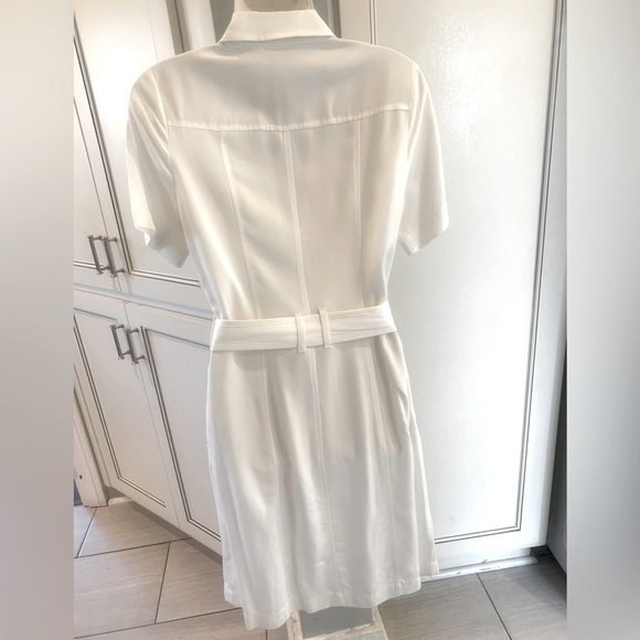 Women's 4 S Small Designer Karen Millen White belted Tailored Utility Dress - Picture 9 of 11